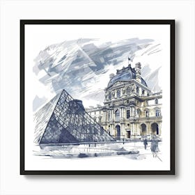 A Louvre Museum In Paris Hand Drawn Sketch Illus 1719915098 2 Art Print