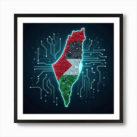Map Of Palestine With Electronic Circuit Board Art Print