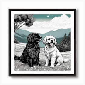 Two Golden Retrievers In The Grass Art Print