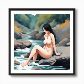 Nude Girl In The River Art Print