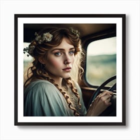 Portrait Of A Woman In A Car 1 Art Print