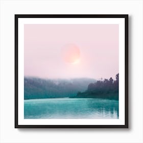 Pink Sky In Turquoise Water Square Art Print