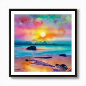 Craiyon 002729 Beautiful Sunset On A Beach That Makes The Sea Glitter Art Print