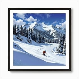 Skiers In The Mountains Art Print