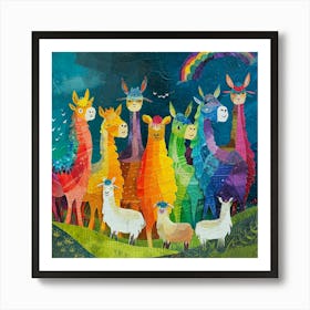 Rainbow Alpaca Kitsch Collage 1 Póster