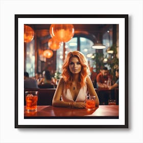 Beautiful Woman In A Bar Art Print