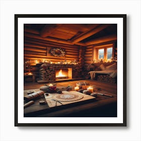 Log Cabin In Winter Affiche