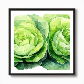 Cabbage Watercolor Painting Art Print