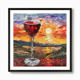 Mosaic Art Of A Glass Of Red Wine Art Print