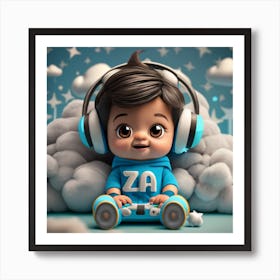 Cartoon Style Realistic Baby Boy Gamer Art Print