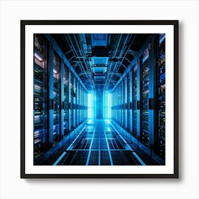 Advanced Data Center Interior Cabling Meticulously Organized In Vibrant Colors Rows Of Servers Wit (4) Art Print