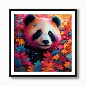 Panda Bear In Autumn Leaves 2 Art Print