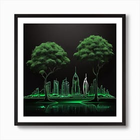 Leonardo Diffusion Xl One Green Lignting Line Doha City Three 0 Art Print