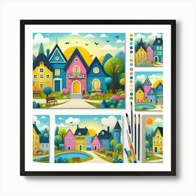 Set Of Cartoon Houses Art Print