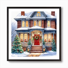Christmas Decorated Home Outside Watercolor Trending On Artstation Sharp Focus Studio Photo Int (4) Art Print