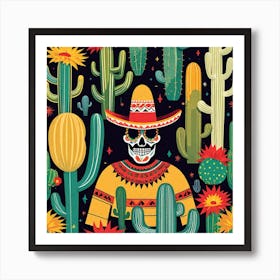 Mexican Skull And Cactus Art Print