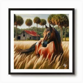 Beautiful Chestnut Horse In The High Grass Copy Art Print