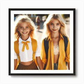 Two Girls In School Uniforms 2 Art Print