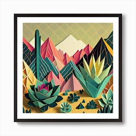 Firefly Beautiful Modern Abstract Succulent Landscape And Desert Flowers With A Cinematic Mountain V (5) Art Print