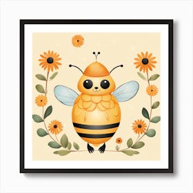Floral Baby Bee Nursery Illustration (10) Art Print