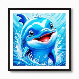 Smile of Blue Dolphin In The Water Art Print