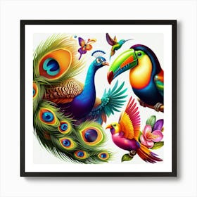 Colorful Peacocks Art Print