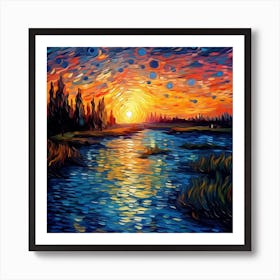 Sunset By The River 3 Art Print