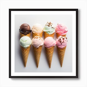 Ice Cream Cones On White Background Art Print