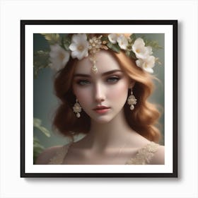 Beautiful Woman With Flowers Art Print