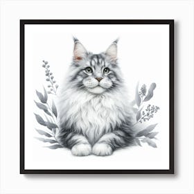 Grey-white maine coon cat 7 Art Print