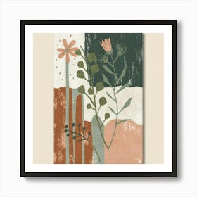 Abstract boho wall art in beige and green 5 Art Print