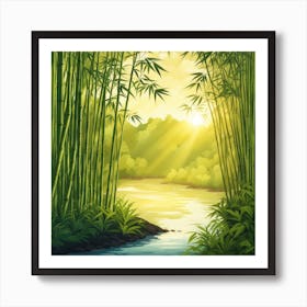 A Stream In A Bamboo Forest At Sun Rise Square Composition 278 Art Print