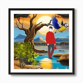 Chinese Man ln walk-Earthy tons Art Print