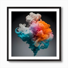 Abstract Long Cloud Of Colourful Smoke On A Grey Art Print