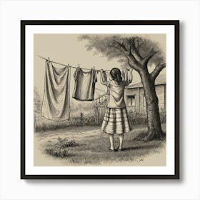 Girl Washing Clothes Art Print