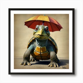 Turtle With Umbrella 1 Art Print