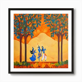 Krishna And Krishna Art Print