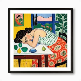 Woman Sleeping At The Table 8 Art Print