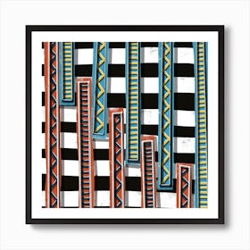 Geometrical Pattern with Colorful Strips Handmade Digital Painting  Art Print
