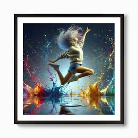 Girl Jumping In Water Art Print