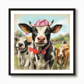 Valentine Cows Art Print