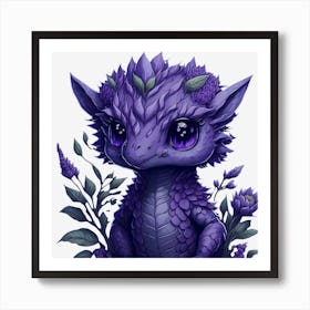 Purple Floral Dragon (3) Art Print