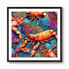 Seamless Pattern With Crabs Art Print