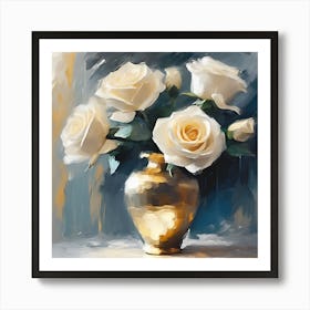 White Roses in Copper Vase Art Print