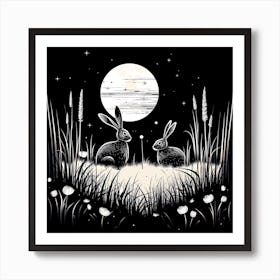 Rabbits At Night Art Print