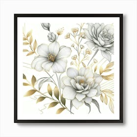 Gold And White Flowers 2 Art Print