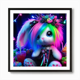 Rainbow Bunny Emo Art Print