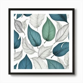 Blue And White Leaves Art Print