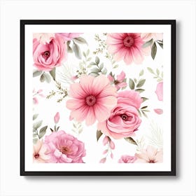 Pink Flowers Wallpaper Art Print