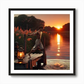 Man Jumping Into River Art Print